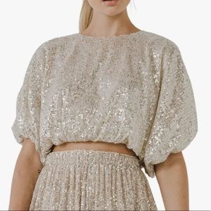 Sequin Bubble Crop Top - Ivory